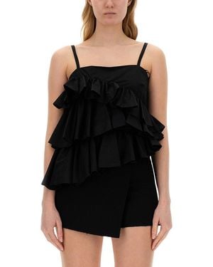 MSGM Ruffled Cotton Top - Black