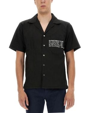 Department 5 Hawaiian Shirt With Logo Print - Black
