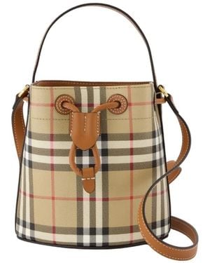 Burberry Check Drawsting Bucket Bag - Brown