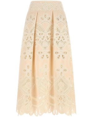Elie Saab Carving Embroidery Skirt - Natural