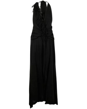 Blumarine Georgette Dress With Fringe - Black