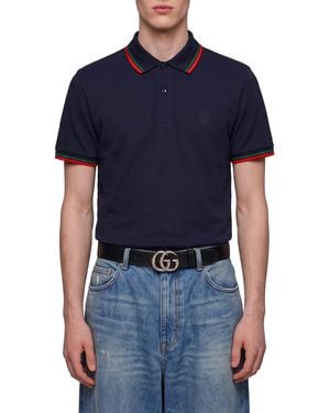 Gucci Embroidered Cotton Piqué Polo Shirt - Blue