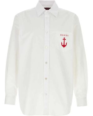 Gucci Cotton Shirt With Logo Embroidery - White