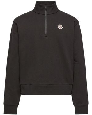 Moncler Cotton Zip-Up Sweatshirt With Logo - Black