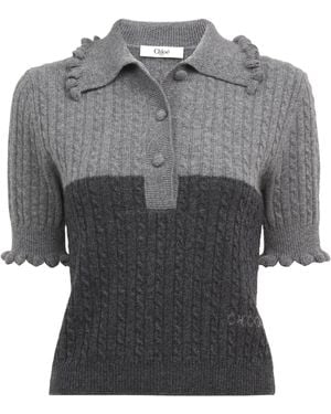 Chloé Short-Sleeve Polo Sweater - Gray