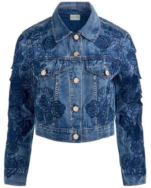 Alice + Olivia Embroidered Denim Jacket - Blue