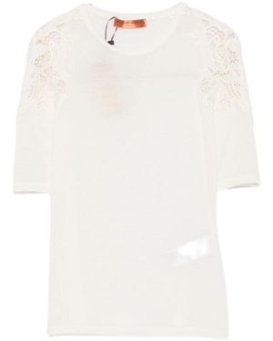 Ermanno Scervino Cream Lace-Trim Knit Top - White