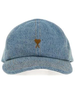 Ami Paris Tabacco De Coeur Embroidery Cap - Blue