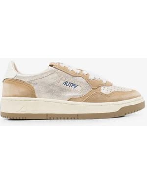 Autry Medalist Metallic-Effect Paneled Sneakers - White