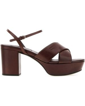 Miu Miu Chocolate Leather Sandals - Brown