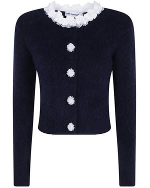 Self-Portrait Flower Pearl Trim Knit Jumper - Blue
