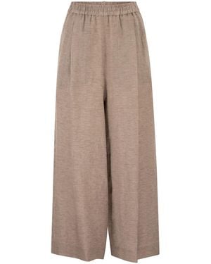 Fabiana Filippi Linen Wide-Leg Trousers With Elasticated Waist And Monile Detail - Natural