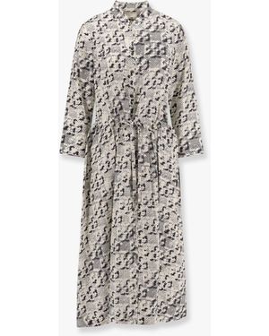 Tory Burch Silk Dress With Pixelated Logo Print - White