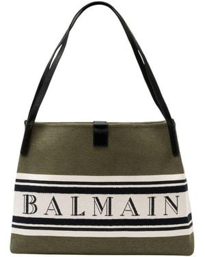 Balmain Medium Canvas And Leather Release Tote - Black