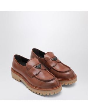 Prada Ebony Leather Loafers - Brown