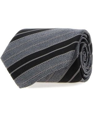 Saint Laurent Striped Woven Tie - Grey