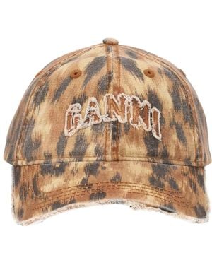 Ganni Cappello Da Baseball Con Logo - Brown