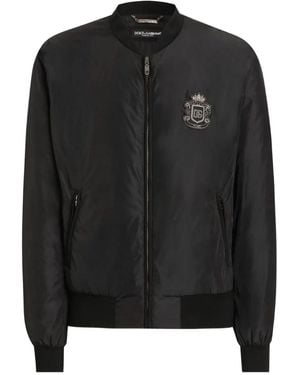 Dolce & Gabbana Nylon Crest Bomber Jacket - Black