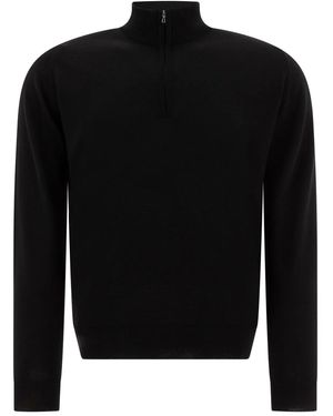 John Smedley Merino Wool "Tapton" Half-Zip Jumper - Black