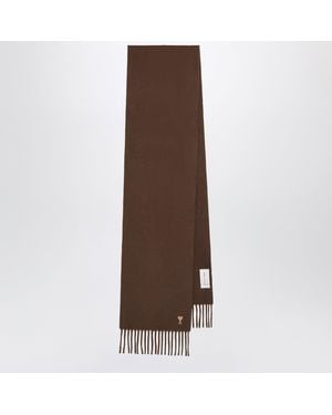 Ami Paris Ami De Coeur Wool Scarf - Brown
