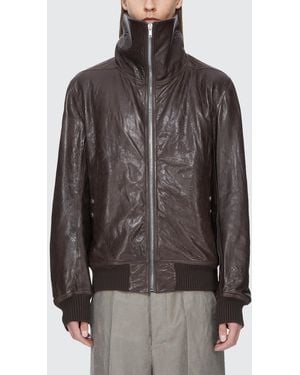 Rick Owens Dracuflight Grease Leather Bomber - Brown