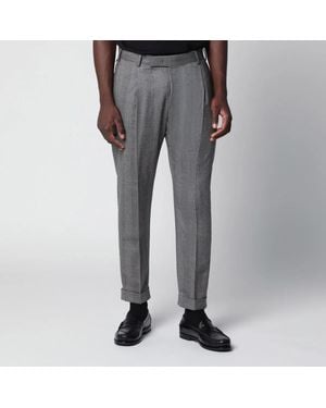PT Torino Tailored Slim-Fit Trousers With Micro Herringbone Pattern - Grey