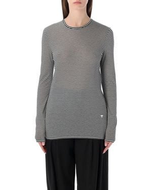 Tom Ford Long-Sleeved Striped T-Shirt With Tonal Tf Embroidered Logo - Gray