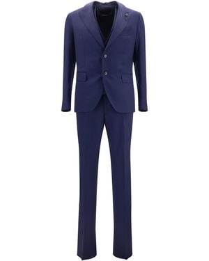 Lardini Wool Suit With Double-Breasted Jacket And Vest Merino Ovis Aries Suits - Blue