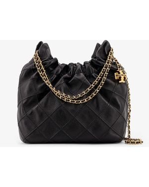 Tory Burch Fleming Mini Hobo Leather Handbag - Black