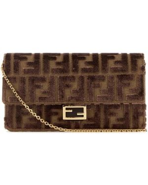 Fendi Embroidered Canvas Baguette Wallet - Brown