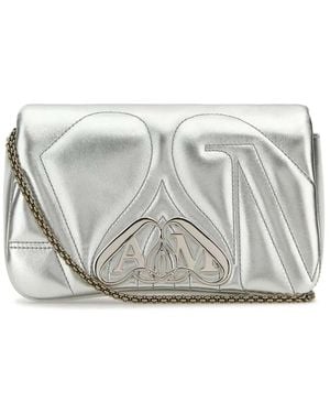 McQueen Leather Mini Seal Clutch - Grey