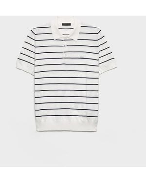 Prada Striped Short-Sleeve Polo Shirt - White
