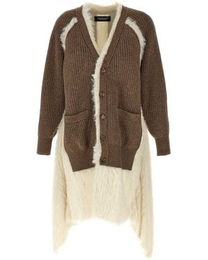 Undercover Asymmetrical Faux Fur And Braided Wool Cardigan - Natural