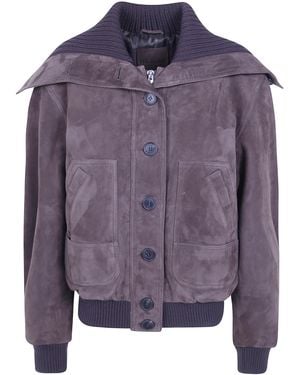 The Attico Suede Bomber Jacket - Purple