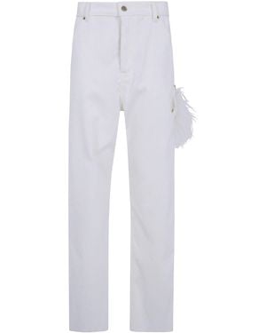 DARKPARK "Lisa" Feather Chain Corduroy Loose Fit Carpenter Pants - White
