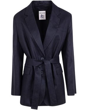 Semicouture Belted Linen Jacket - Blue