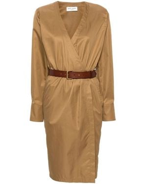 Saint Laurent Cotton Twill Midi Dress - Natural