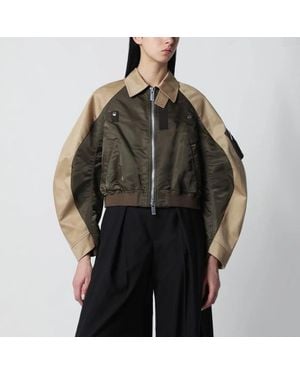 Sacai Khaki/ Nylon Zip Jacket - Brown
