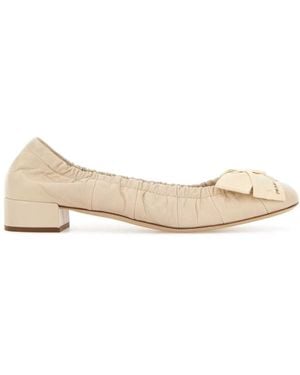Prada Ivory Leather Court Shoes - Natural