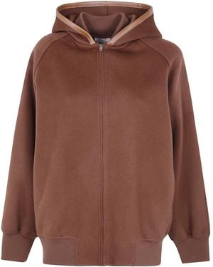 Semicouture Double Wool Hooded Bomber Jacket - Brown