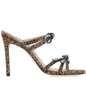 Stuart Weitzman Printed Calf Hair Sw Bow Mules - White