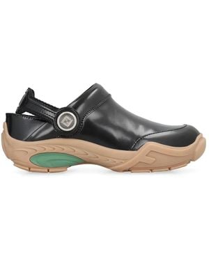 Fendi Leather Lab Mules - Black