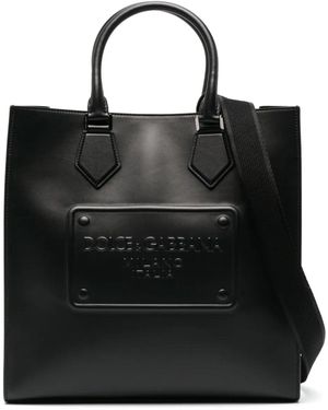 Dolce & Gabbana Leather Shopping Bag With Logo And Shoulder Strap - Black