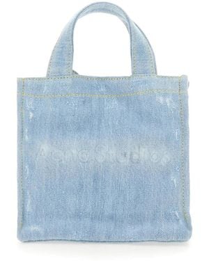 Acne Studios Mini Denim Shopper Bag With Logo - Blue