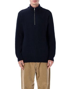 COLORFUL STANDARD Recycled Merino Wool Quarter Zip Jumper - Blue