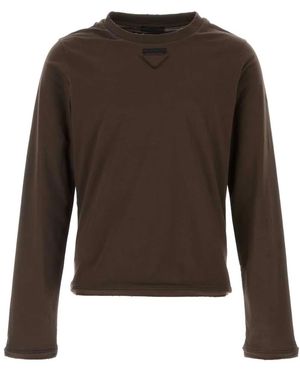 Prada Solid T-Shirt - Brown