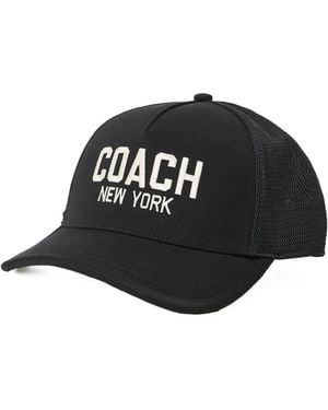 COACH Embroidered Logo Trucker Hat Cap - Black