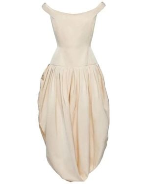 Magda Butrym Off-Shoulder Bubble-Skirt Draped Dress - White