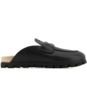 Miu Miu Leather Slippers - Black