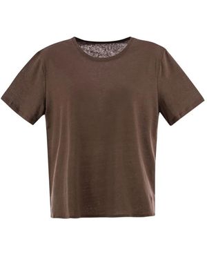 Majestic Linen Crew-Neck T-Shirt - Brown